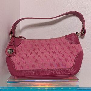 Dooney & Bourke Pink DB Monogram Canvas Leather Shoulder Bag Y2K Vintage